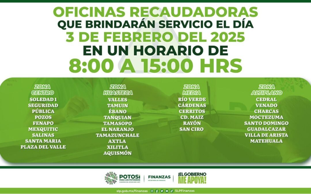 32 OFICINAS RECAUDADORAS BRINDARÁN SERVICIO ESTE LUNES
