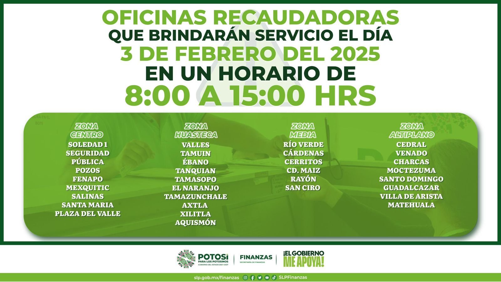 32 OFICINAS RECAUDADORAS BRINDARÁN SERVICIO ESTE LUNES