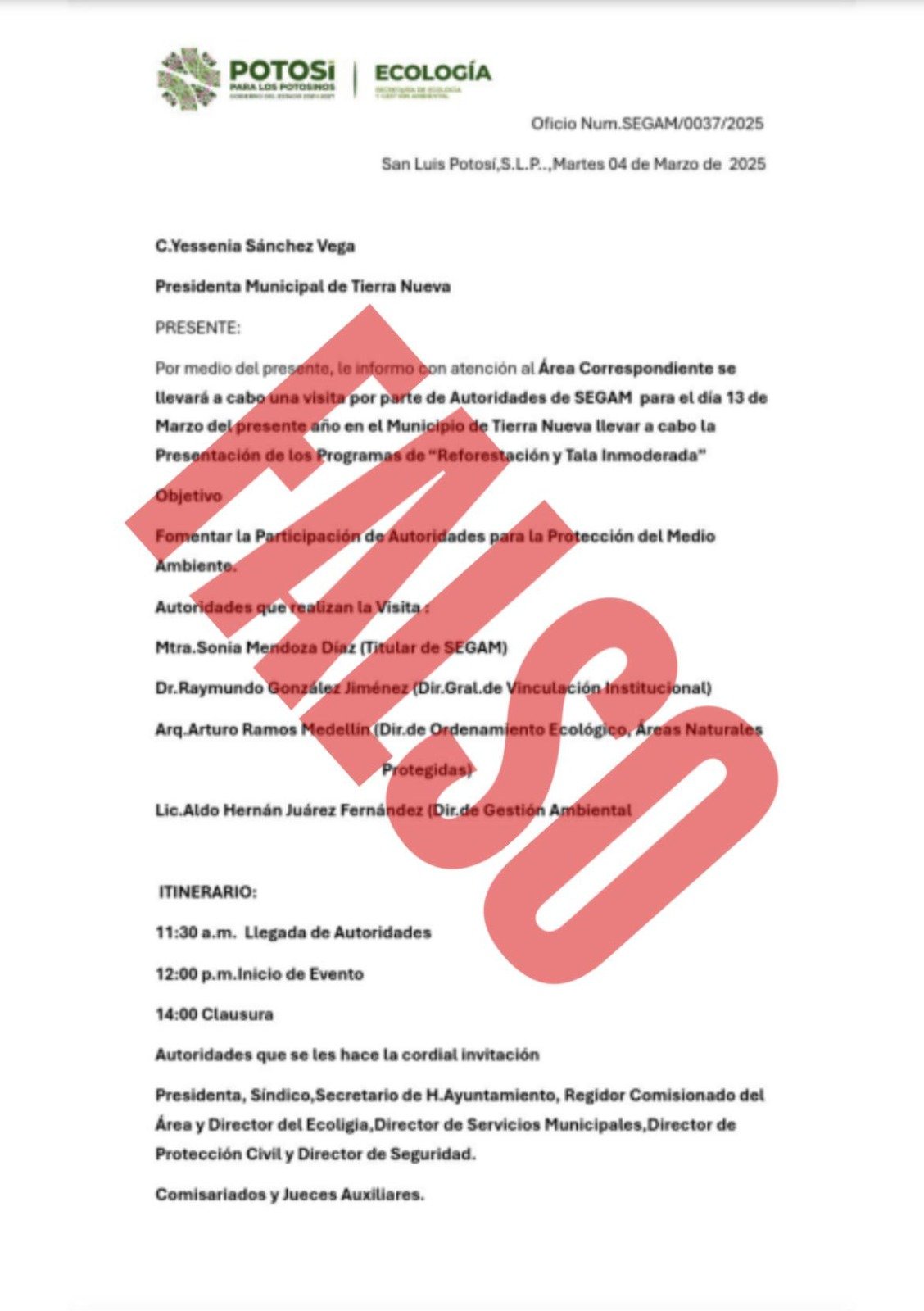 GOBIERNO ESTATAL ALERTA POR FALSA INVITACIÓN DE SEGAM A MUNICIPIOS