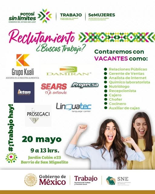 ESTADO REALIZARÁ JORNADA DE EMPLEO EN APOYO A POTOSINAS