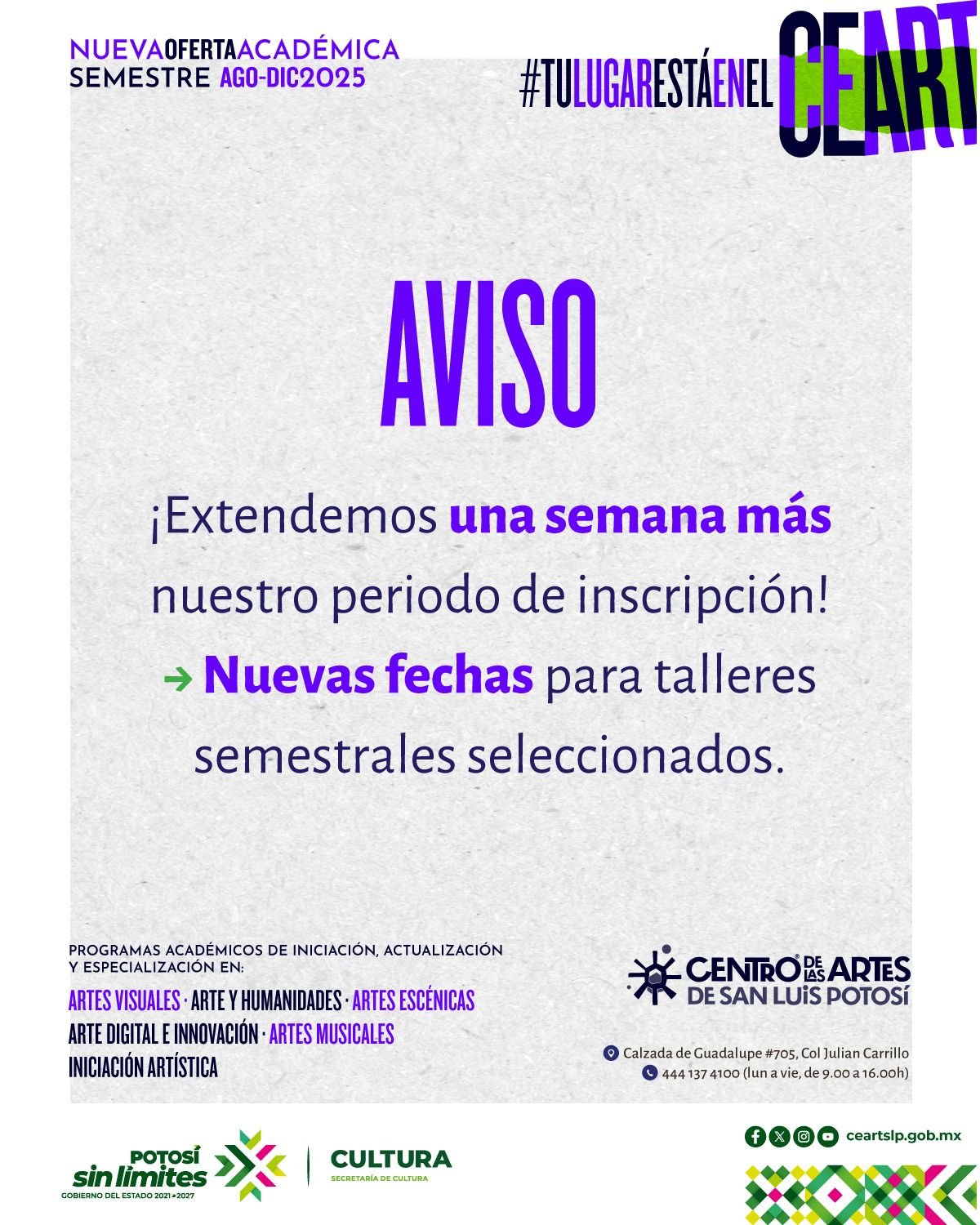 ÚLTIMA LLAMADA PARA INSCRIBIRTE EN TALLERES DEL CEART