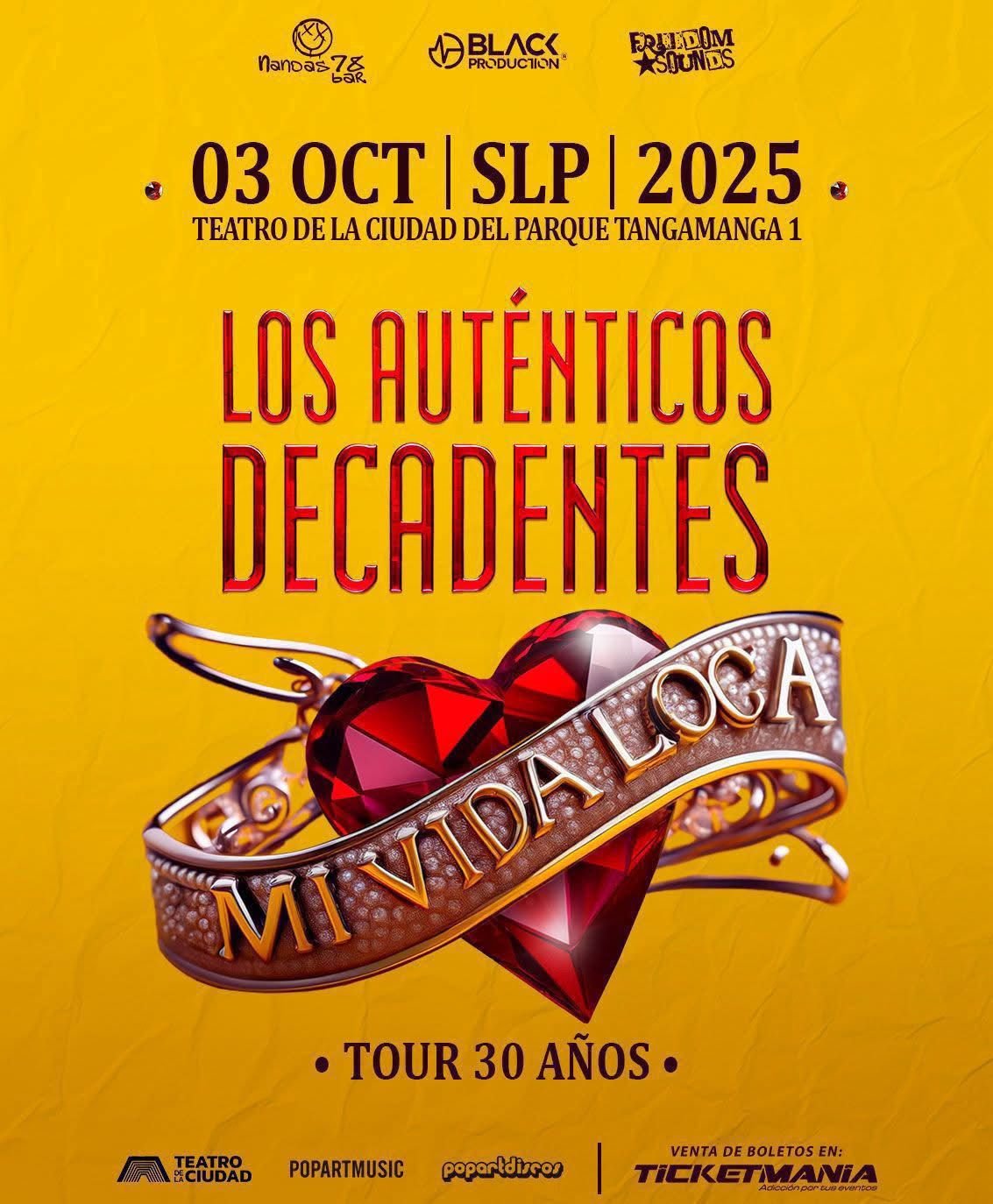 LOS AUTÉNTICOS DECADENTES ENCENDERÁN EL TEATRO DE LA CIUDAD CON SU GIRA “MI VIDA LOCA”