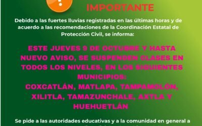 SE SUSPENDEN CLASES EN DISTINTOS MUNICIPIOS POR FUERTES LLUVIAS
