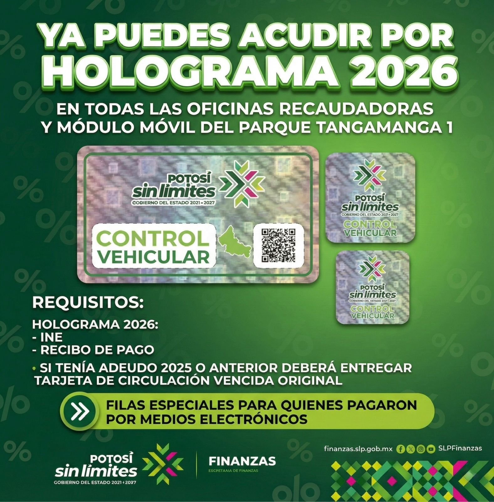 HOLOGRAMA VEHICULAR 2026 DISPONIBLE EN TODAS LAS RECAUDADORAS: FINANZAS