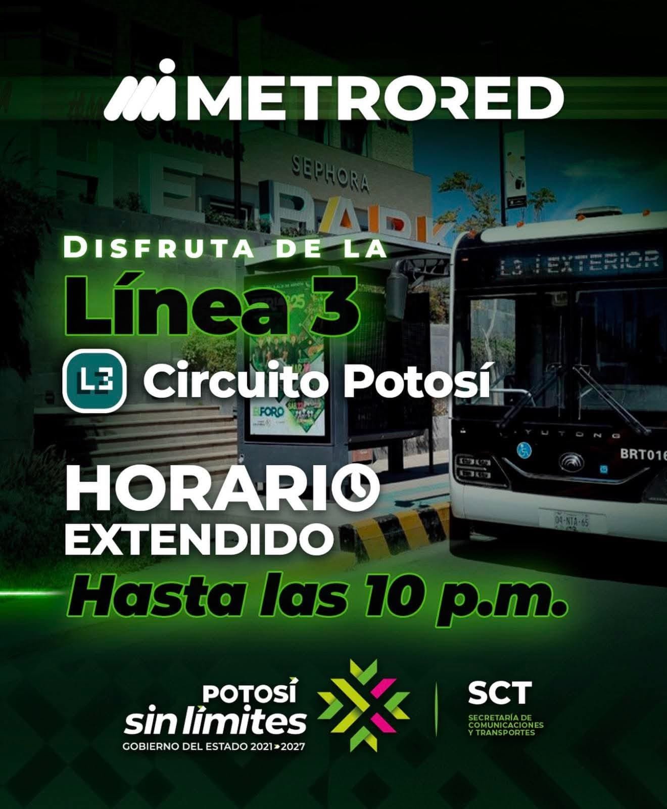METRORED AMPLÍA HORARIO EN LÍNEA 3 HASTA LAS 22:00 HORAS