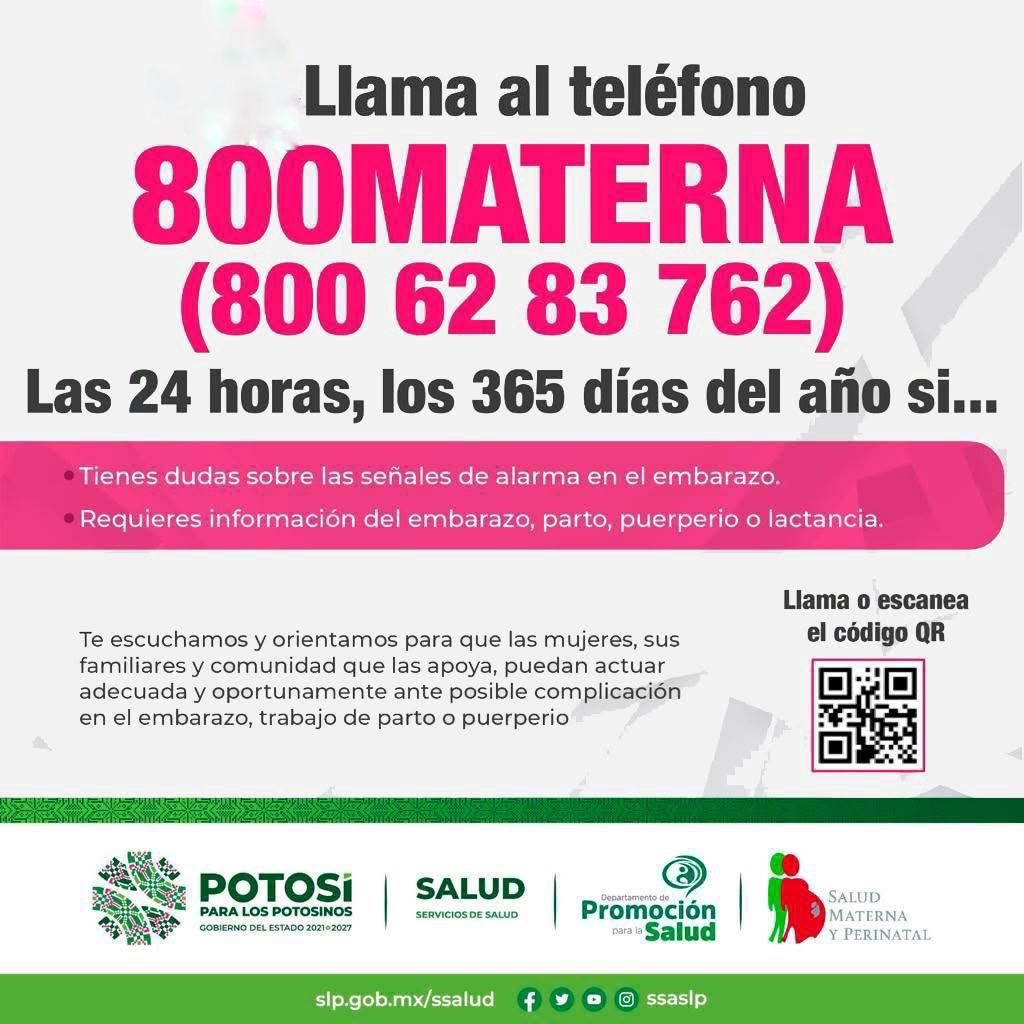 LÍNEA 800MATERNA DISPONIBLE LAS 24  HORAS LOS 7 DÍAS DE LA SEMANA