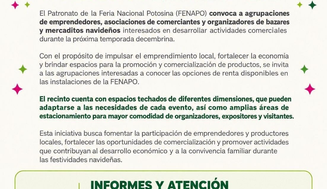 FENAPO OFRECE ESPACIOS PARA MERCADITOS NAVIDEÑOS 2026